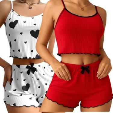 Imagem de Kit 2 Pijama Baby dool Feminino Babadinho - Baby doll Vermelho e de Co