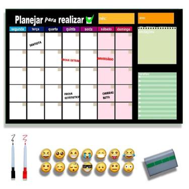 Imagem de Planner Lousa Planejamento Semanal Quadro Magnético 2 Canetas e 12 Imã