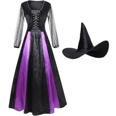 Imagem de AGCOAH Witch Costume Women Wicked Witchy Dress Adult West Vintage Evil Witches Outfits 2PCS Teen Halloween Sorceress Cosplay Classic Dress Purple 3XLarge