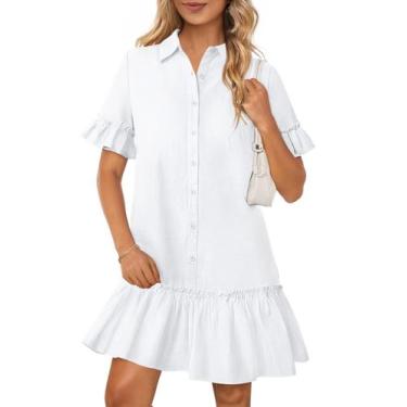 Imagem de Camiseta MEROKEETY Summer Button Down Ruffle White Women