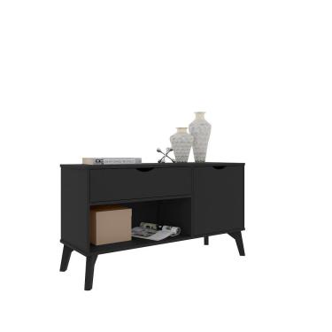 Imagem de Aparador Buffet Organizador RV Móveis London com porta gaveta e pês de madeira maciça Preto