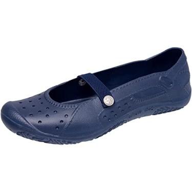 Imagem de Babuche Sapatilha EVA Emborrachado Fecho de Tira Segurança Absorção de Impacto Antiderrapante Tamanho:34;Cor:Azul Marinho;Gênero:Feminino;Departamento BS:Esporte