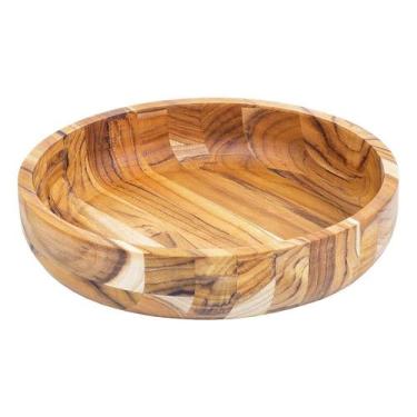 Imagem de Gamela de Madeira Teca Redonda 23cm Rústica Natural Cozinha - Stolf