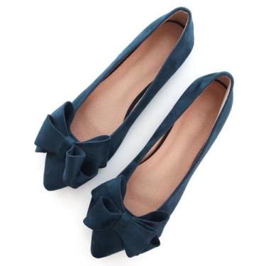Imagem de Sapatos rasos TN TANGNEST Femininos Fashion Bowknot Blue Tamanho 42 (9
