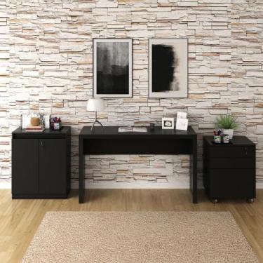 Imagem de Kit Escritório Com Mesa, Balcão e Gaveteiro Preto - Tecno - Tecno Mobi