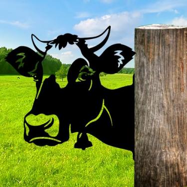 Imagem de CREATCABIN Arte de parede de gado de metal silhueta preta decoração de parede ferro rústico animais fazenda jardim cerca decoração placa recorte ornamento para pendurar ornamento para escritório em