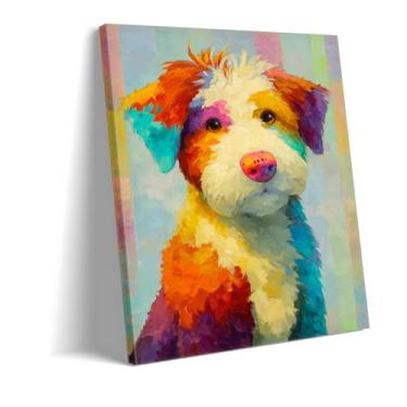 Imagem de Impressão em tela Boho Girafa, Alpaca, cachorro, gato, vaca | Pintura abstrata de animais arco-íris para decoração de berçário de bebê, quarto de meninas | Arte caprichosa para sala de jogos infantil