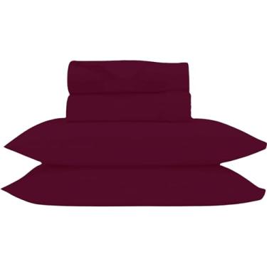 Imagem de Jogo de cama king de algodão egípcio, 1000 fios, luxo de hotel, cetineta fresca, macia, lençóis para colchão alto, 4 peças, bordô
