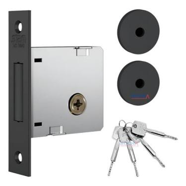 Imagem de Fechadura Trava Auxiliar Stam 1004 Simples Tetra Preto Fosco