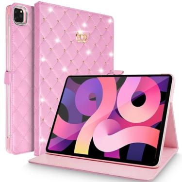 Imagem de AuroiCCY Capa para iPad Air 6ª geração de 11 polegadas M2 2024, couro PU à prova de choque, flip magnético, inteligente, despertar/dormir, coroa fofa com suporte de diamante, capa feminina feminina