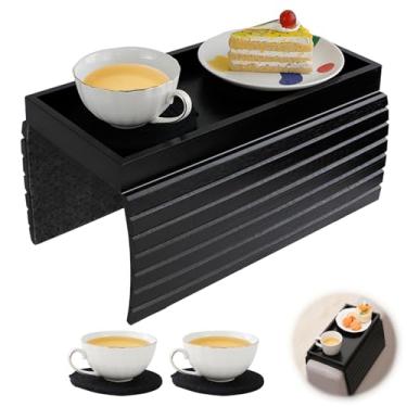 Imagem de Bandeja de braço de sofá de bambu com 2 peças, suporte de copo dobrável para sofá, apoio de braço, suporte de copo de mesa para sofá, antiqueda, para comer, bebidas, lanches, controle remoto, suporte
