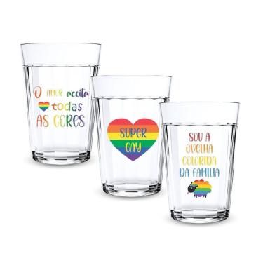 Imagem de 3 Copos Vidro Americanos Personalizados Bandeira Lgbtqia+