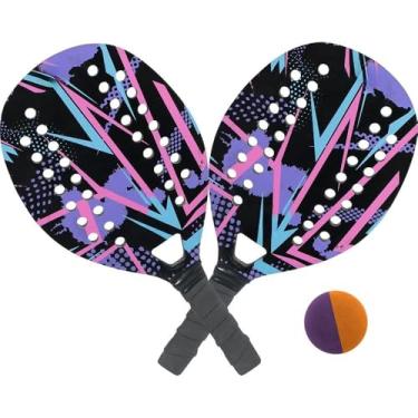 Imagem de Raquete de Beach Tennis com Bolinha Madeira Naval Kit Praia Tenis de Praia