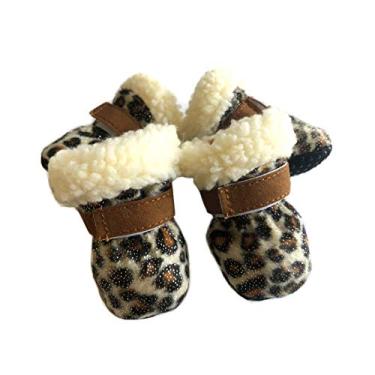 Imagem de Hdwk&Hped Botas de Neve para Cachorros Pequenos Impermeáveis Camurça para Cachorros e Gatos Antiderrapantes Sapatos de Inverno Leopardo #2