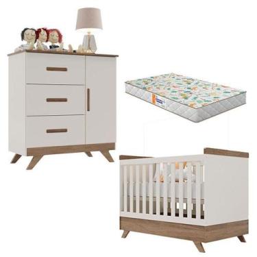 Imagem de Berço Americano Vitória E Cômoda Retro Maya Off White Carvalho Com Col