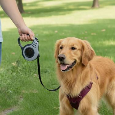 Imagem de Coleira retrátil para cães de 3 m, design de osso de chumbo para animais de estimação, cordão ajustável para cães pequenos, médios e grandes, mãos livres (cinza)