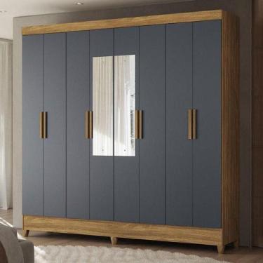 Imagem de Guarda Roupa Casal Ambiente Marajó 8 Portas Freijó Cinza Com Espelho -