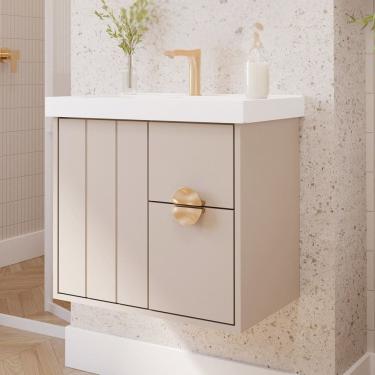 Imagem de Gabinete para Banheiro 60cm com 1 Porta 2 Gavetas e Cuba de Sobrepor Decor Cappuccino