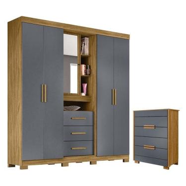 Imagem de Guarda Roupa Solteiro Eldorado E Cômoda Dhara Freijó Cinza - Moval