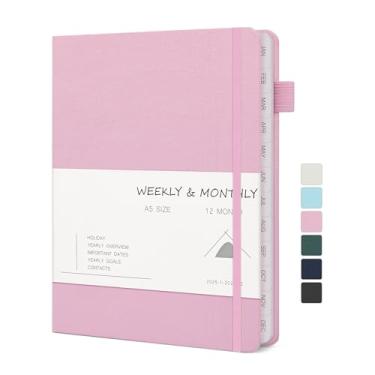 Imagem de Agenda 2025, agenda semanal e mensal, capa dura de linho para 12 meses (janeiro de 2025 a dezembro de 2025), 14,4 cm x 20,7 cm, agenda de calendário com abas mensais, bolso interno, alça para caneta,