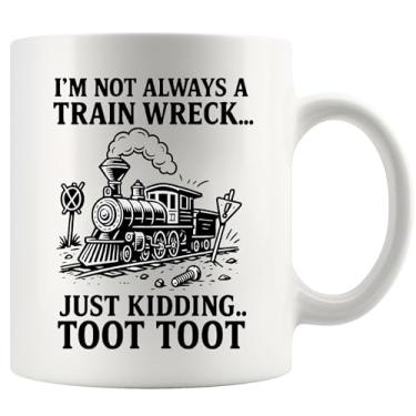 Imagem de Panvola I'm Not Always A Train Wreck Just Kidding Toot Toot Train Lovers Gifts For Women Men Retro Steam Engine Railroad Engineers Train Drivers Novelty Drinkware Caneca de cerâmica 325 ml branca