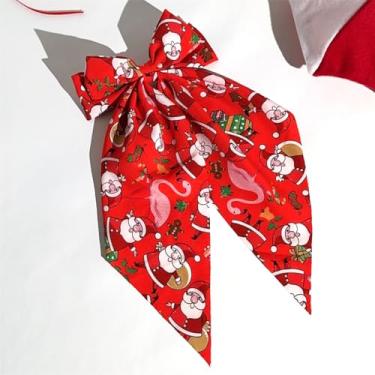 Imagem de Alfinetes de cabelo clássicos de tecido natalino com laço, prendedor de cabelo elegante, prendedores de rabo de cavalo com fita longa, acessórios de cabelo vintage (vermelho)