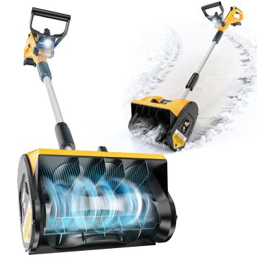 Imagem de Pá de neve sem fio de 30 cm compatível com bateria Dewalt 20 V, soprador de neve elétrico para remoção de neve em passarelas de garagem, luz de trabalho de LED, distância de projeção de 20 m, direção
