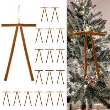 Imagem de CEELGON 18 peças de laços de veludo marrom para decoração de árvore de Natal com contas de madeira e guirlanda de juta 12 x 18 cm para decoração de casa de Natal (marrom)