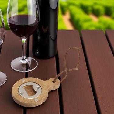 Imagem de Generic 1 abridor de garrafas magnético abridor de garrafas de madeira acácia-alça redonda ímã madeira marrom escuro 6 x 8,5 x 1,2 cm