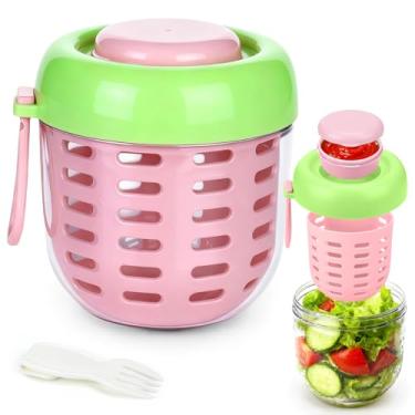 Imagem de Juome Vagem de salada com recipiente de molho – Recipiente de salada à prova de vazamento para almoço com tampa e colher, pote de salada reutilizável para preparação de refeições e armazenamento de