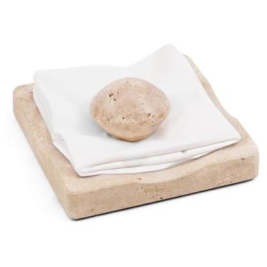 Imagem de Elysian Marble Porta-lenços com peso travertino para guardanapos, dispensador de mármore feito à mão para balcão de cozinha, mesa de jantar ou decoração de mesa de centro
