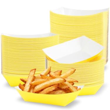 Imagem de Sumalon 100 peças de barcos de comida de papel, bandejas de nacho descartáveis de 900 g, barcos de servir comida kraft para concessão de tacos, Halloween, suprimentos de festa de Natal (amarelo)