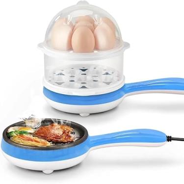 Imagem de Cozedor Elétrico de Ovos 14 Unidades – A Vapor, 2 Bandejas, Portátil, 110V, Multiuso para Legumes e Omelete (Azul)