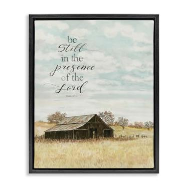 Imagem de Stupell Industries Be Still Countryside Barn arte de parede em tela flutuante preta emoldurada, design de Cindy Jacobs, 78 x 63 cm