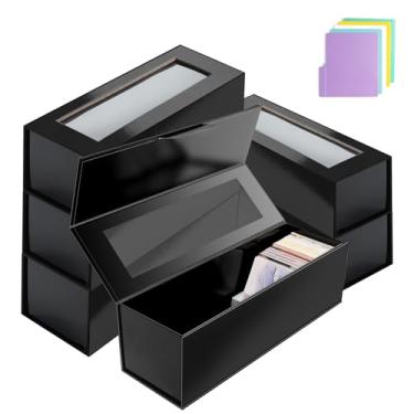 Imagem de IRENE Trading Card Storage Boxes with Window, 6 Pack 600+ Baseball Card Storage Boxes with 30 Colorful Dividers, Black Closure Commander Card Case Fits for YuGiOh, MTG and Sport Cards