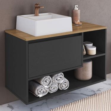 Imagem de Armário de Banheiro Barcelona 1 Porta com Cuba Grafite - Art In Móveis