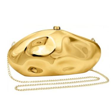 Imagem de Bolsa geométrica metálica para mulheres - Bolsa de noite de acrílico brilhante com corrente removível para casamento, festa, formatura, Dourado, Extra Large