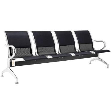 Imagem de Cadeira Longarina Preta Com Estofado Preto 4 Lugares