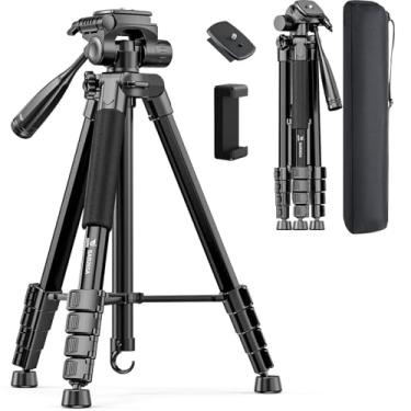 Imagem de Tripé de câmera de 185 cm, suporte de tripé para câmera, compatível com GoPro/DSLR/celular/filmadora, tripé profissional de alumínio com suporte para telefone, bolsa de viagem, carga máxima de 4 kg