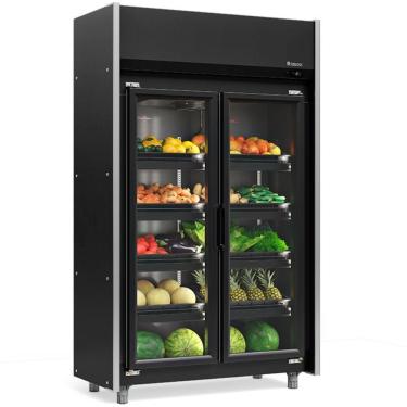 Imagem de Expositor Vertical Hortifruti 2 Portas De Vidro Geas2plb Gelopar All Black 220v