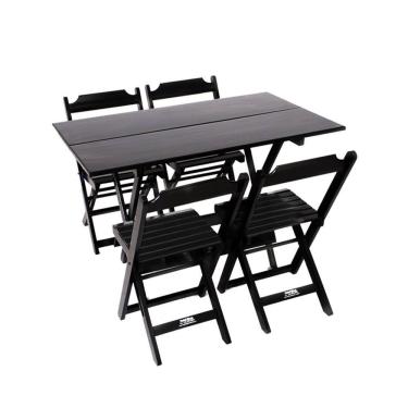 Imagem de Conjunto Premium De Mesa Dobravel De Madeira 1,20x70 Com 4 Cadeiras Preto - Preto