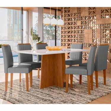 Imagem de Conjunto Sala De Jantar Mesa Anitta 1,60m Com 6 Cadeiras Ana Ypê/off White/ln02 - New Ceval