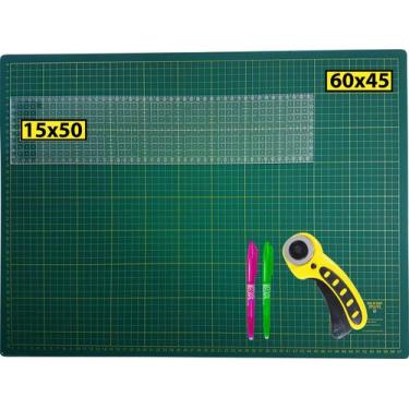 Imagem de Base Corte A2 60x45 Régua 15x50 Cortador 2 Canetas Patchwork - De acor