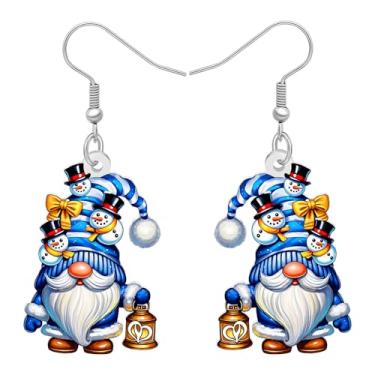 Imagem de DOWAY Brincos de gnomo de inverno azul para mulheres, brincos de acrílico de Natal, joias de Natal, gnomos, presentes para mulheres, acessórios de fantasia de férias, Medium, Acrílico, Sem pedra