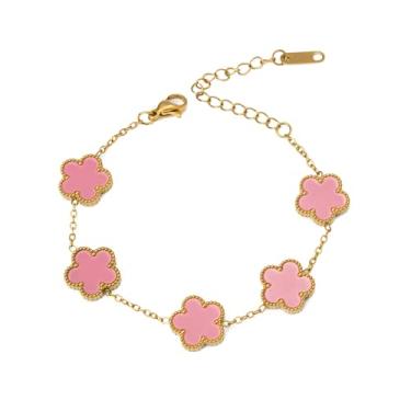 Imagem de CJL CANKIRA Pulseira feminina com pingente de trevo banhado a ouro 18K - joia de trevo de quatro folhas, presente moderno para ela em aço inoxidável, Medium, Aço inoxidável, Sem Pedra Preciosa