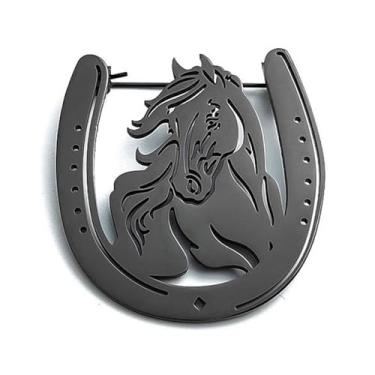 Imagem de Broche de ferradura e cavalo para homens e mulheres broche de lapela de cavalo banhado a ouro preto broche animal aniversário feriados presente de ano novo para família e amigos