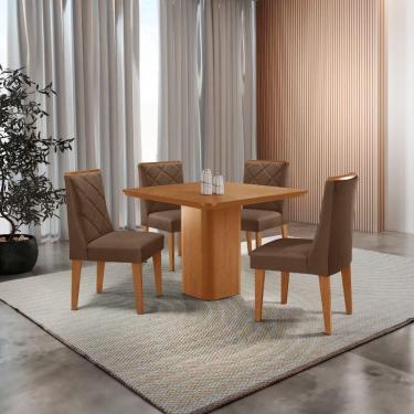 Imagem de Mesa De Jantar Eloise Canto Copo 4 Cadeiras Isadora Moderna Veludo Marrom/naturalle