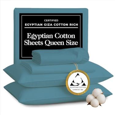 Imagem de TLC NY Lençóis de cetim de algodão egípcio Queen Size - Genuíno luxuoso 400 fios - Naturalmente crocante, respirável, amigo da pele e refrescante - Mais macio após cada lavagem - Certificado Oeko-TEX