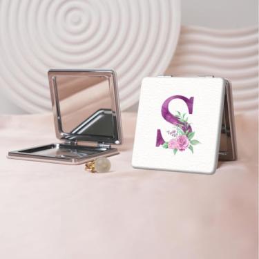 Imagem de Espelho de maquiagem portátil minimalista da série Flower Letter, mini espelho de maquiagem dobrável, espelho de contorno quadrado portátil de dupla face, adequado para todos usarem em várias ocasiões