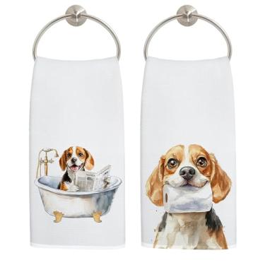 Imagem de LADOCK Toalhas de mão engraçadas para banheiro de cachorro Beagle, presentes para amantes de beagle para mulheres e homens, toalhas de mão engraçadas de cachorro para banheiro, banheiro, banheiro